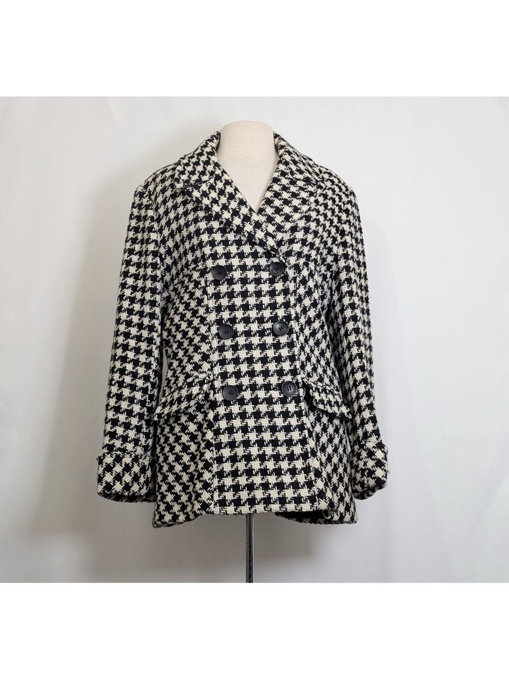 Mackintosh New England Coat Women's Size 14 Black White Houndstooth Swing